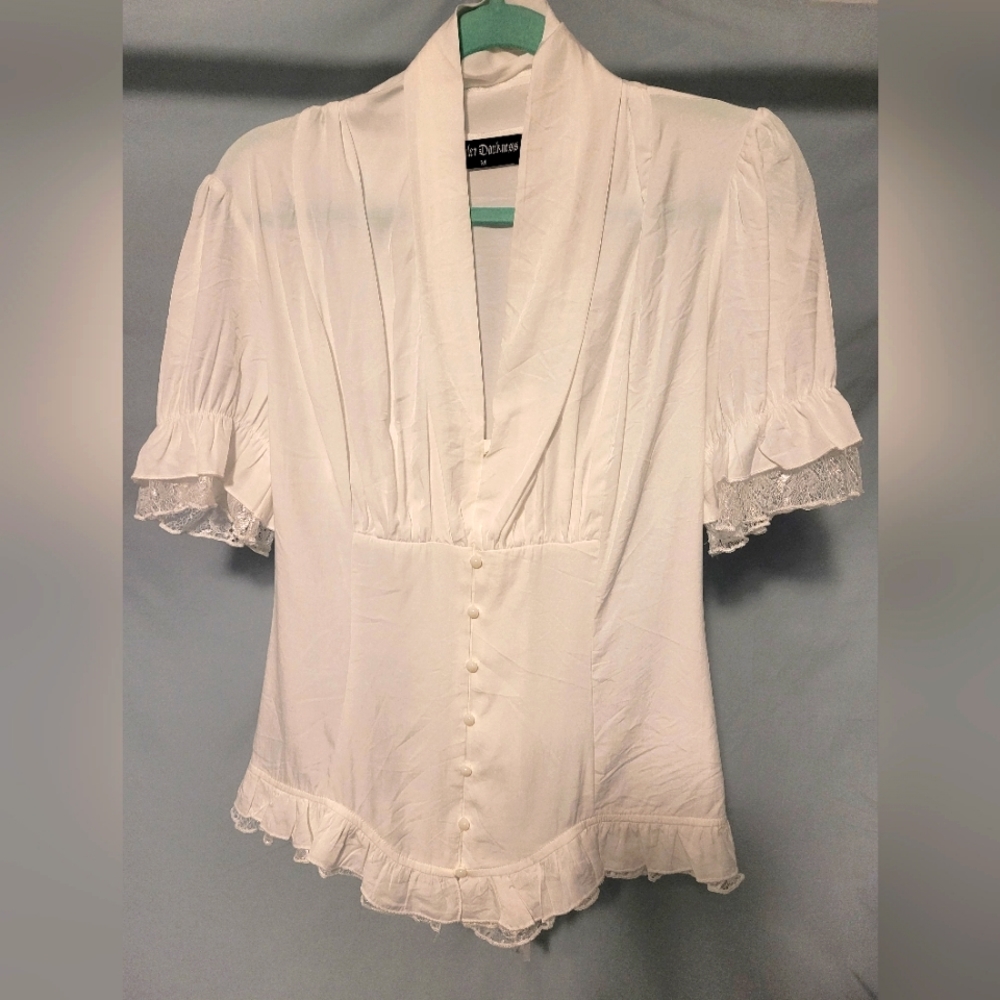 Scarlet Darkness Short Sleeve Victorian Peplum Lace-Up Blouse | Size: Med